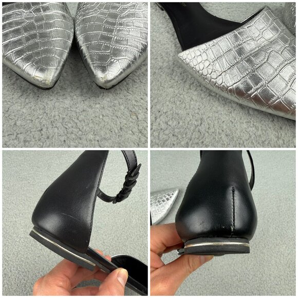 Rebecca Minkoff Flats Womens 10 Shoes Silver Black Crocodile Print Strap Sandals - Picture 10 of 11